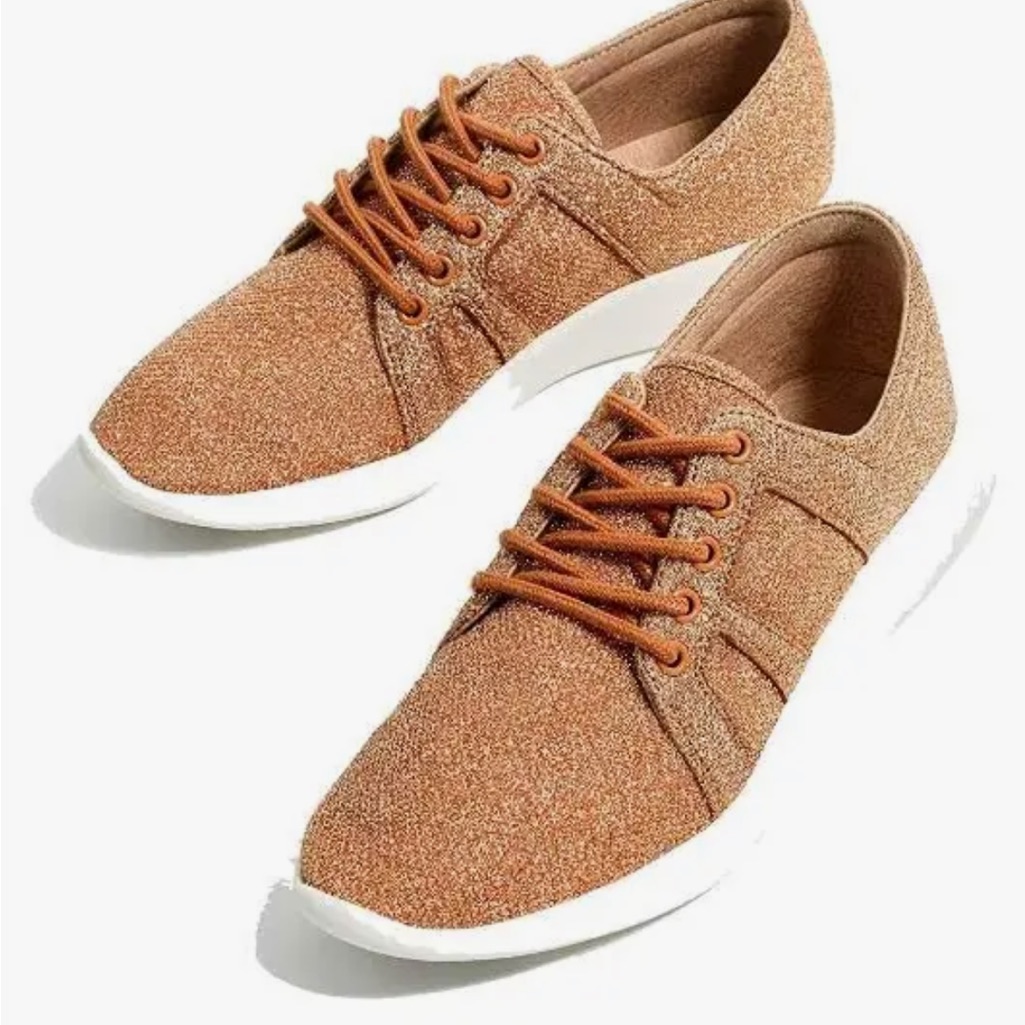 Zara Women’s Copper Glitter Sparkly Knit Fashion Sneakers Size 6.5us/ 37 Eu